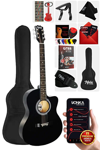 Midex RG-540BK Kesik Kasa Siyah 40 İnç Akustik Gitar Seti 4/4 Yetişkin