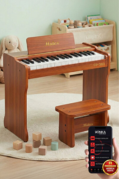 Midex Cp-360or Ahşap Çocuk Piyanosu Pilli 37 Tuşlu Gerçek Piyano Tuşları