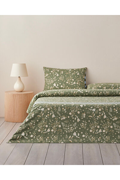 English Home Florish Pamuk Tek Kişilik Çarşaflı Nevresim Takımı 160x220 cm Yeşil