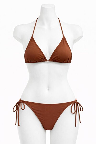 VAJESTO Women's Milk Coffee Lycra Side Tie Halter Neck Stylish Drawstring Tri...