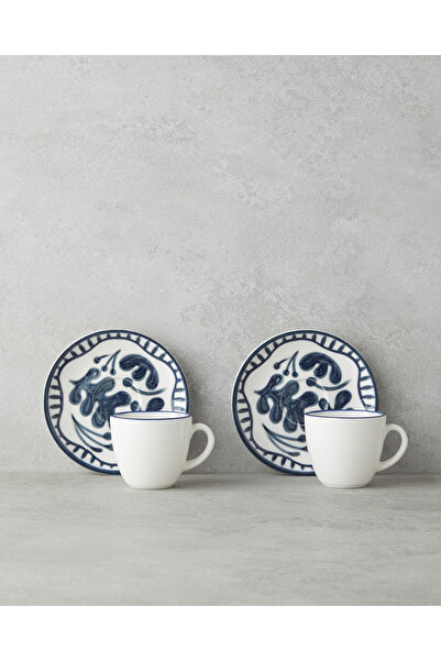 English Home طقم فناجين قهوة بوني بون بورسلين مكون من 4 قطع لشخصين 90 مل أزرق...