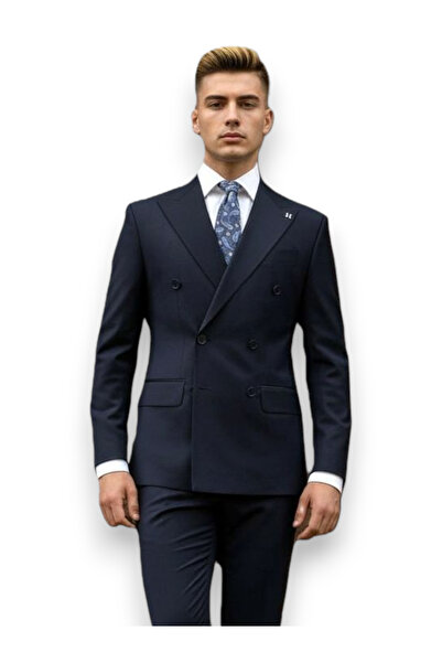 HERMOSE Navy Blue Double-Breasted Modern Fit Suit |   Premium Collection