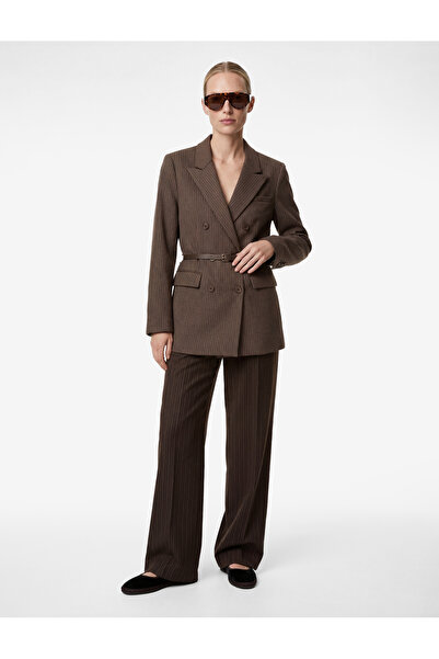 Koton Belt Detailed Pocketed Viscose Blend Buttoned Double Breasted Collared ...