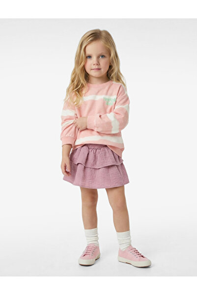 Koton Gipeli Katlı Diz Üstü Keten Görünümlü Fırfırlı Etek