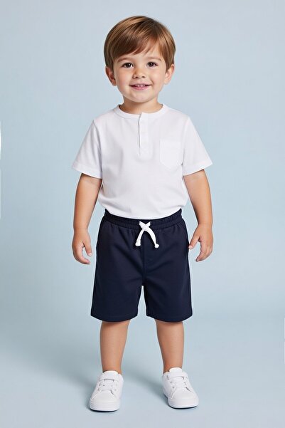 Cansın Mini White Buttoned Short Sleeve Baby Boy Shorts Set - 18628