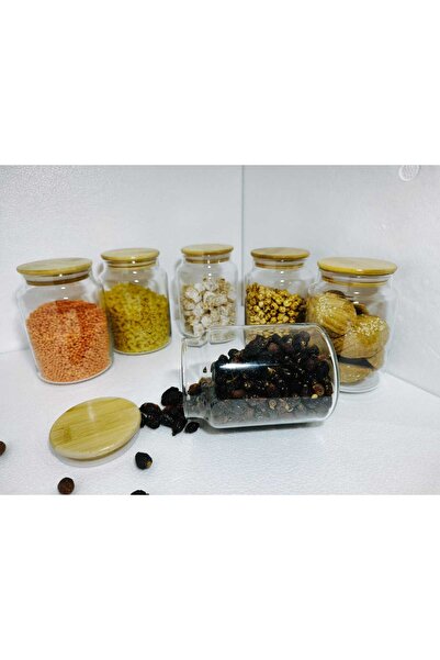 ÖZ HOME طقم برطمانات زجاجية بغطاء من الخيزران مفرغة الهواء مكون من 6 قطع سعة ...