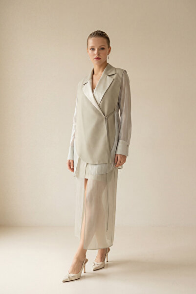 Setre Beige Double-Breasted Jacket with Collar and Sleeve Detail