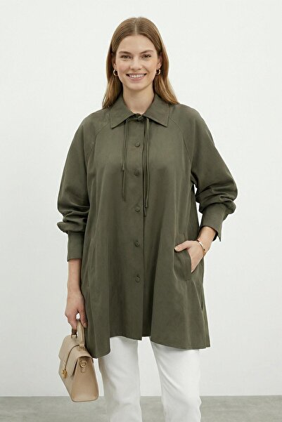 Puane Women's Shirt with Collar, Front Buttons and Lace Detail -10772Gml - Khaki