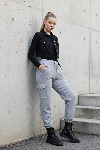 Green Hill Kargo Cepli Paçası Beli Lastikli Boyama Gri Eşofman Altı