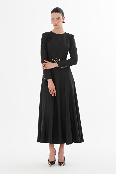 GİZİA Arkadan Fermuarlı Pileli Uzun Elbise