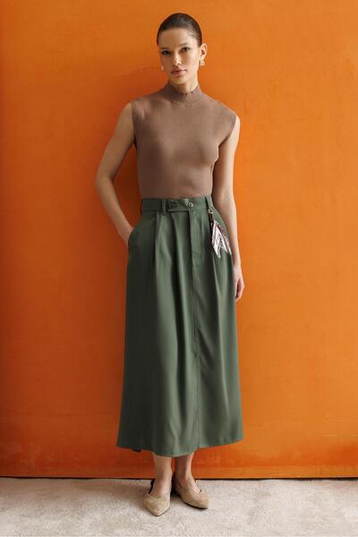 Mixray 4805 Жіноча висока талія A-силуетна спідниця середньої довжини з аксес...