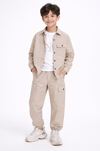 Cansın Mini Bej Erkek Çocuk Baskılı Tişörtlü 3lü Takım 20331