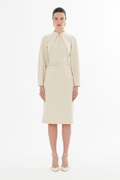 GİZİA Bolero Görünümlü Kemerli Midi Boy Elbise