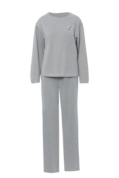 kı.we Broş Detaylı Beli Lastikli Simli Takım