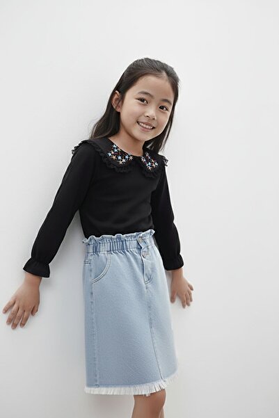 Cansın Mini Çiçek Nakışlı Bluzlu Kot Etekli Kız Çocuk Takım 17945