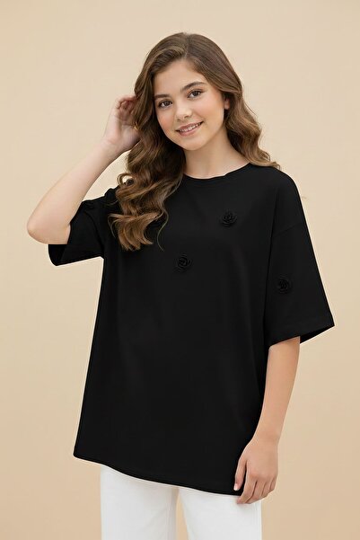 Cansın Mini Tricou supradimensionat pentru fete cu mânecă scurtă cu broderie ...