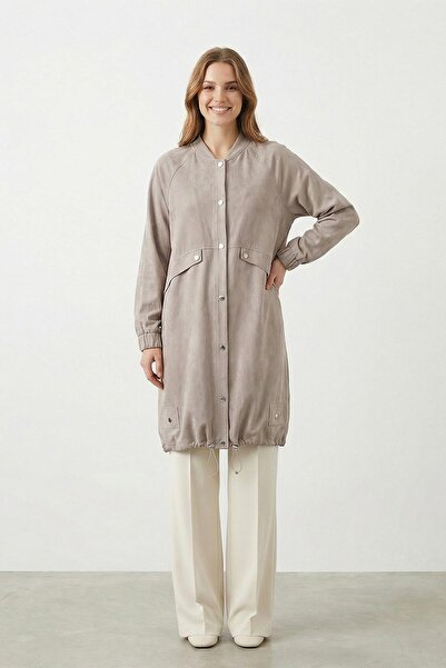 Puane Women's Button Detailed Modal Cap - 15259Kap - Mink