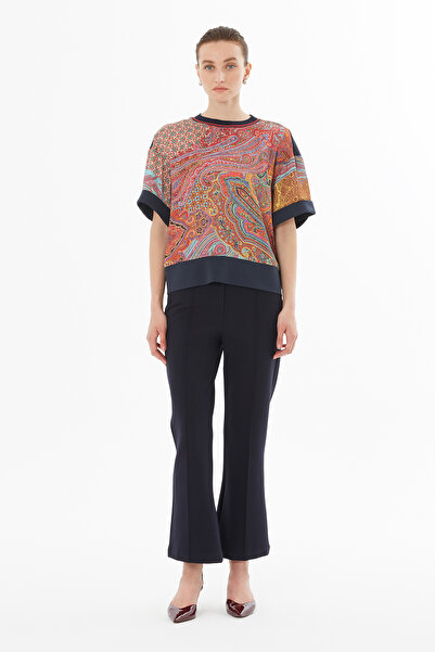 GİZİA Yuvarlak Triko Yakalı Desenli Bluz