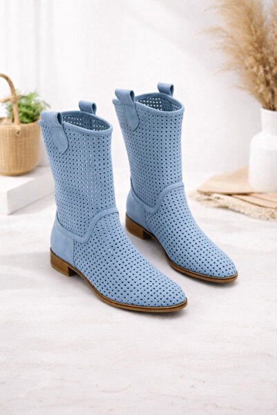 POTEEN Ptc Devine Women's Suede Short Heel Perforated Summer Boots-Khaki