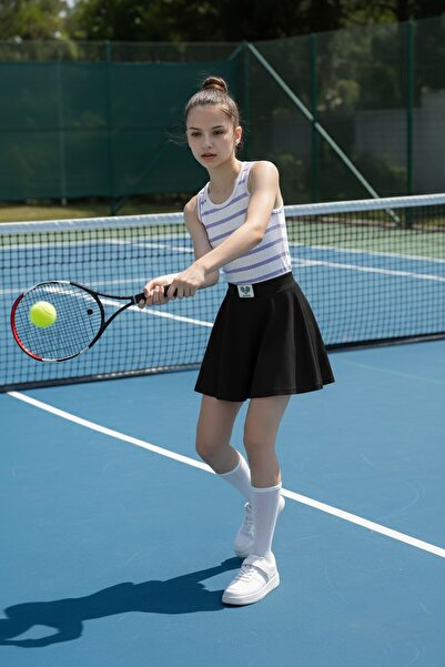 Cansın Mini Чорна тенісна спідниця для дівчаток на резинці з еластичною таліє...