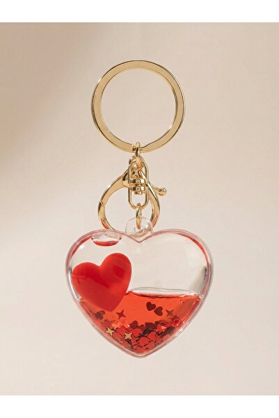 Party City Breloc cu inimă roșie cu sclipici și lichid – Umplut cu lichid mob...
