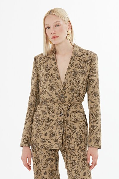 GİZİA Bağlamalı Desenli Ceket Ve Pileli Pantolonlu Takım