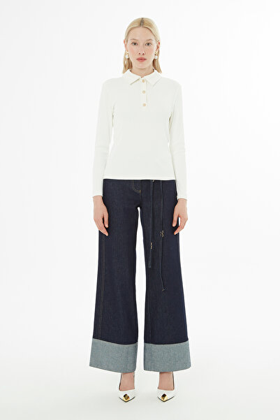 kı.we Yakalı Düğmeli Uzun Kol Bluz