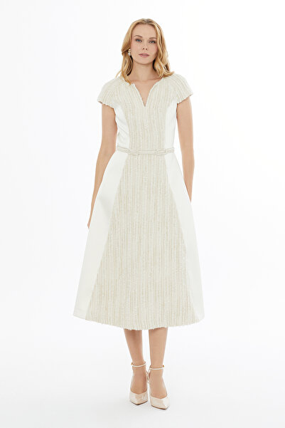 GİZİA V Yaka Fermuar Kapamalı Kısa Kol Elbise