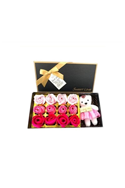 OEM Cutie cu trandafiri de săpun și ursuleț de pluș, cutie 22,5 x 11,5 x 5 cm...