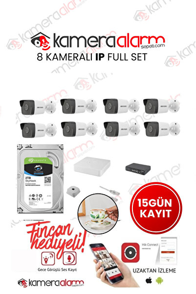 Hikvision 8 Kameralı Mikrofonlu Gece Renkli 2MP IP Kamera Seti - 1TB HDD- 30 ...