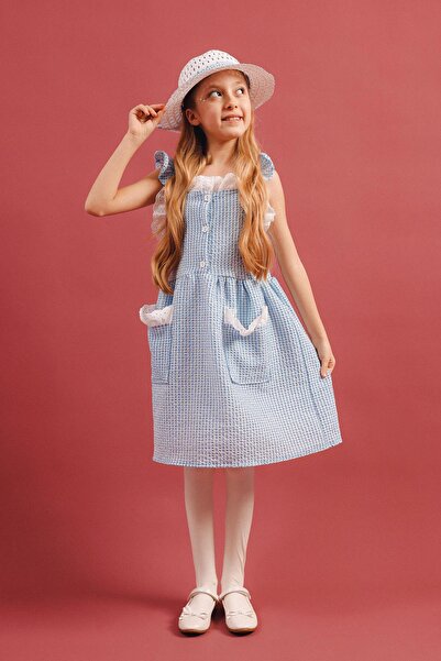 Perendi Kız Çocuk Pitikare Desenli Şapkalı Elbise Pamuk Penye Astarlı