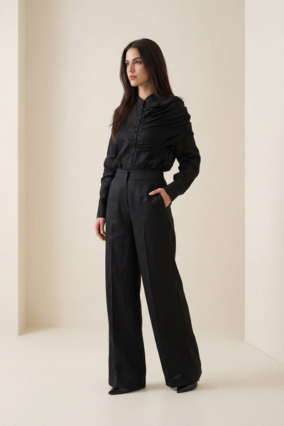 Setre Pantaloni negri cu buzunar detaliat cu croiala confortabila