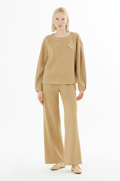 kı.we Broş Detaylı Beli Lastikli Simli Takım