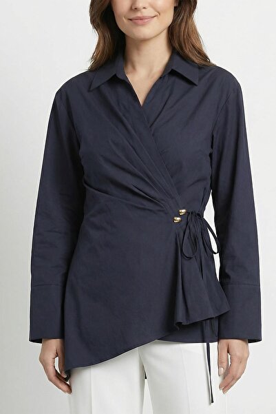 Loreen Women's Side-Tie Double-Breasted Shirt - 20752Gml - Navy
