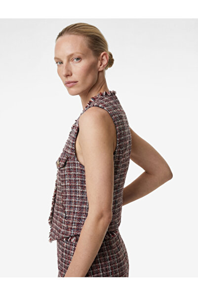 Koton Sleeveless Crew Neck Buttoned Tweed Vest with Metal Accessories