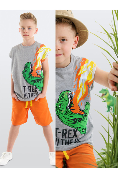 MSHB&G Ärmelloses Sommer-Set aus T-Shirt und Shorts für Jungen - T-Rex Flame