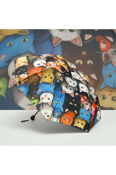 Toz Vintage Kedi Desenli Renkli 8 Telli Yarasa Model Manuel Şemsiye – Eğlence...