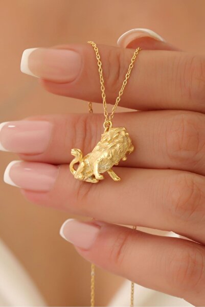 Nox Jewelry 14 Ayar Altın Mikron Kaplama Üç Boyutlu Aslan Figürlü Güç Sembolü...