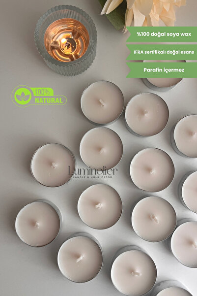 Luminolier Amber Kokulu Tealight Soya Mum – %100 Doğal, Vegan, Kurşunsuz Fiti...