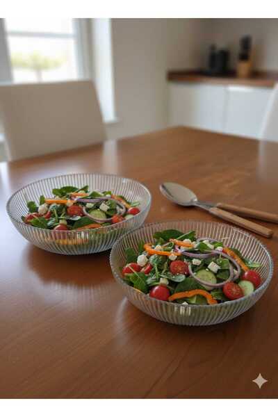 Sigma Home 2li Cam Yuvarlak Desenli Derin Salata Kasesi