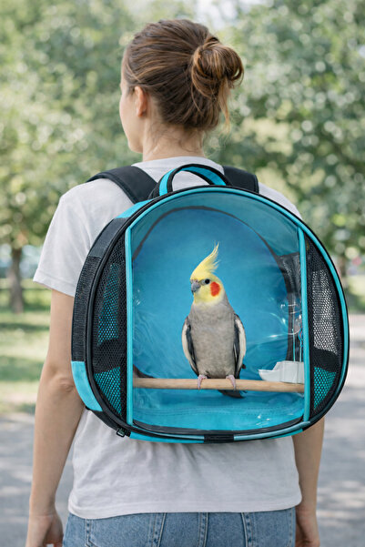 AlaPet Sırta Asılan Suluklu Kuş Taşıma Çantası (Sabit Tünekli) Her Kuş İçin U...