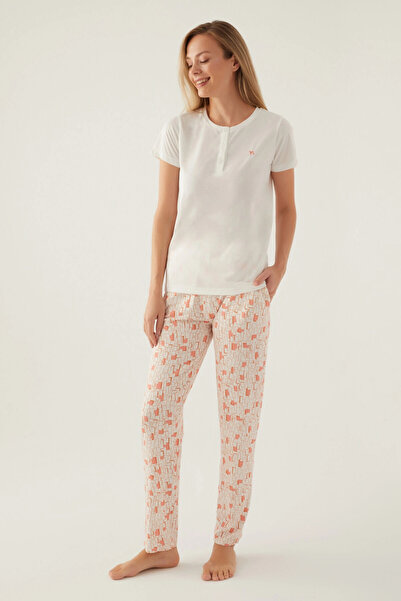 Arnetta Kadın Beyaz Kısa Kol Pijama Takım