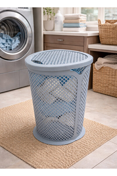 ALQANNAS Oval Laundry Basket with Lid | Grey
