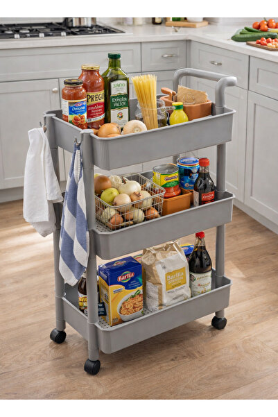 ALQANNAS 3-Tier Plastic Vegetable Storage Cart with 360° Wheels