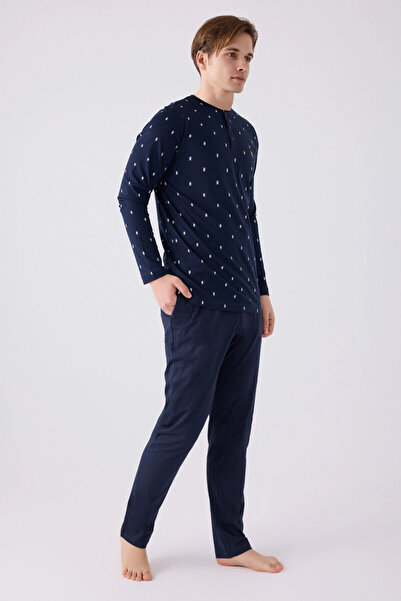 Arnetta Men's Navy Blue Long Sleeve Pajama Set