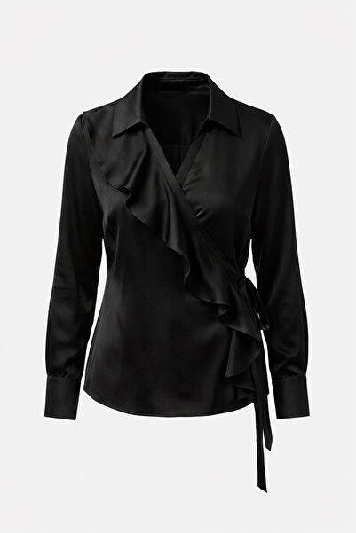 Setre Черна блуза с дълъг ръкав, с кръстосан яка и детайли по яката