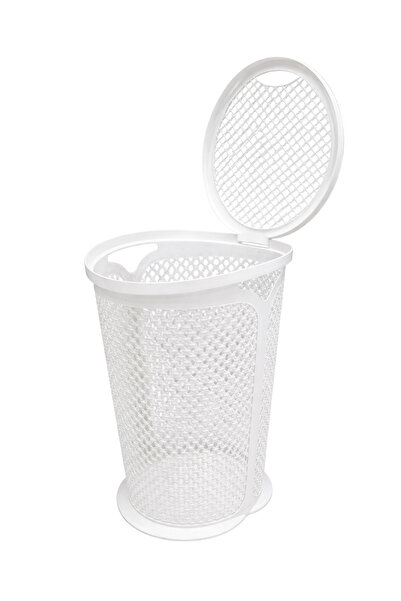 ALQANNAS Oval Laundry Basket with Lid |   Plastic Laundry Basket White Laundr...