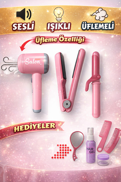 YILDIRIM OYUNCAK Saç Kurutma Makineli Şekillendiricili ve Aksesuarlı Iışklı S...