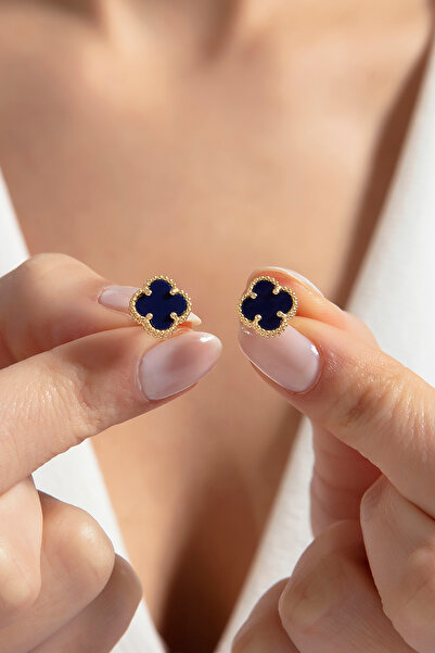 SARIASLAN Dört Yapraklı Yonca 925 Ayar Gümüş Küpe 14 Ayar Altın Renginde