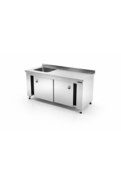 sc sonsesconcept Krom Tezgah , Çalışma Tezgahı, Evyeli , Sürgü Kapaklı , Pasl...